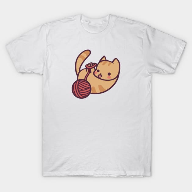 Adorably Silly Cat Versus Ball of Yarn T-Shirt by ThumboArtBumbo